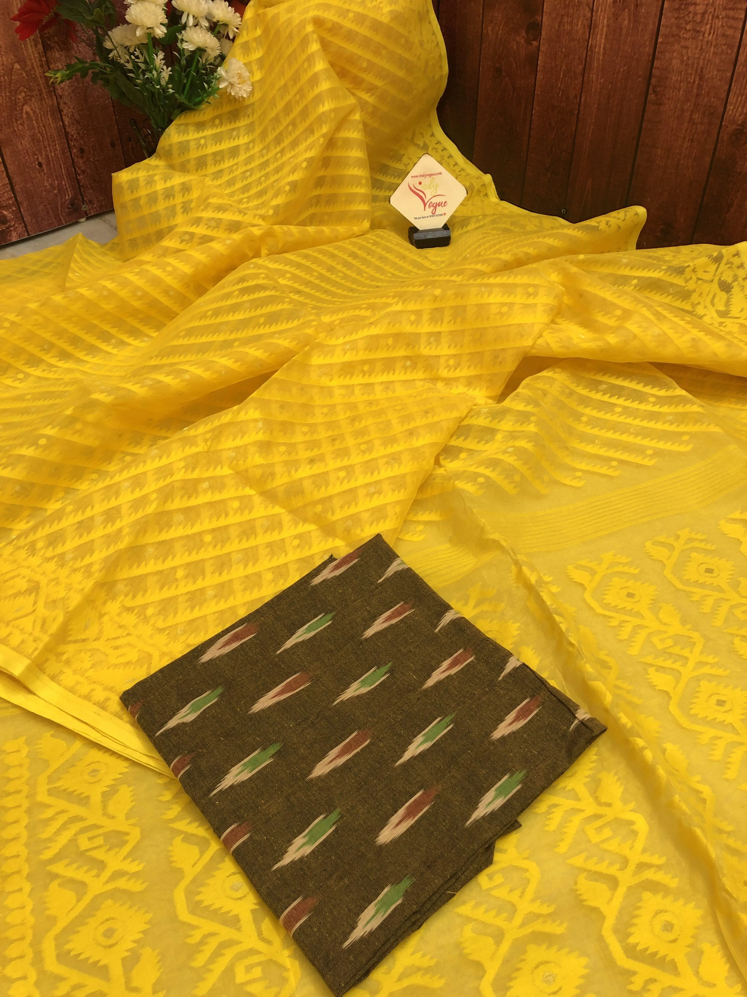 Aureola Yellow Color Jamdani Saree