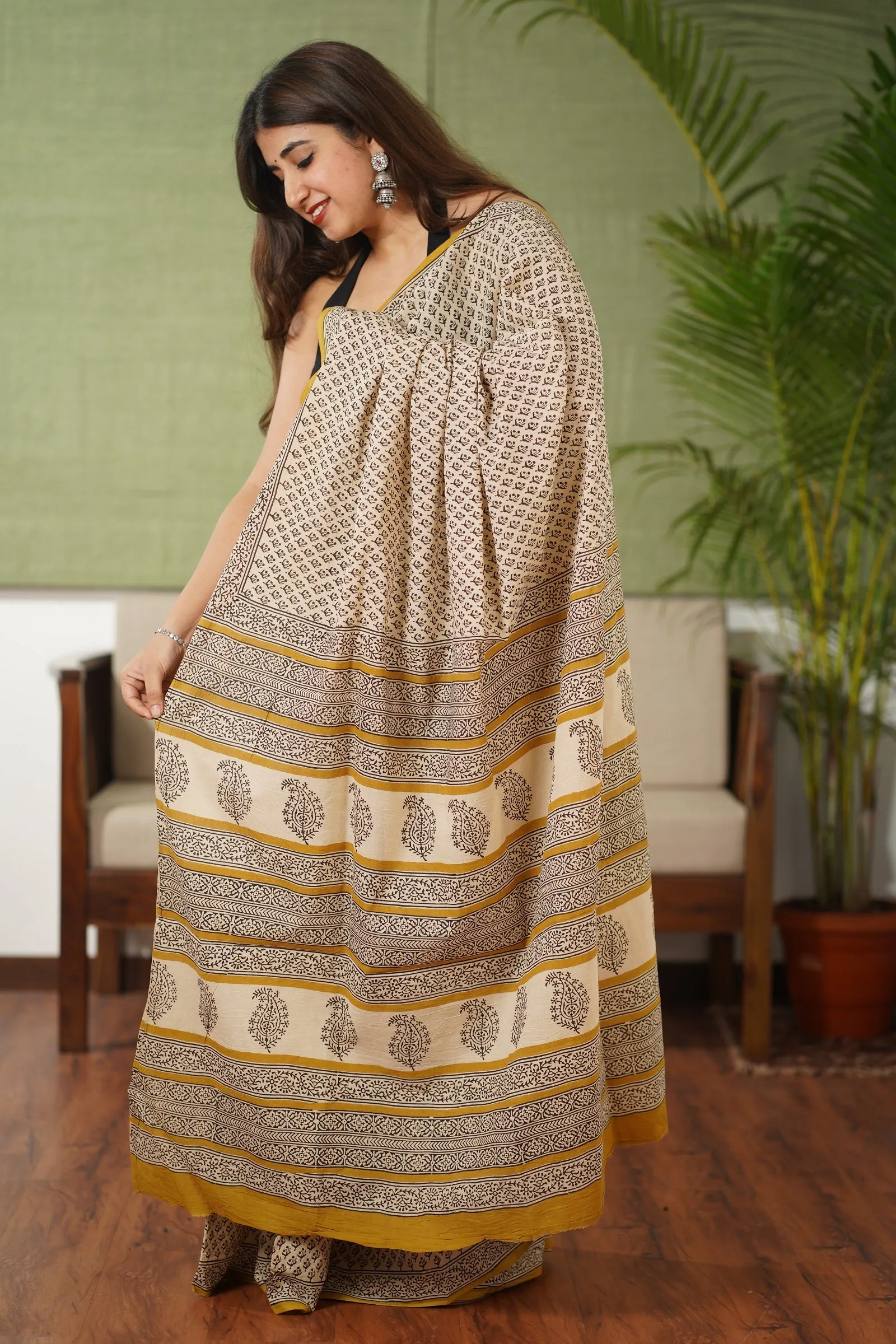 Bagru Cotton Hand Block Printed Saree