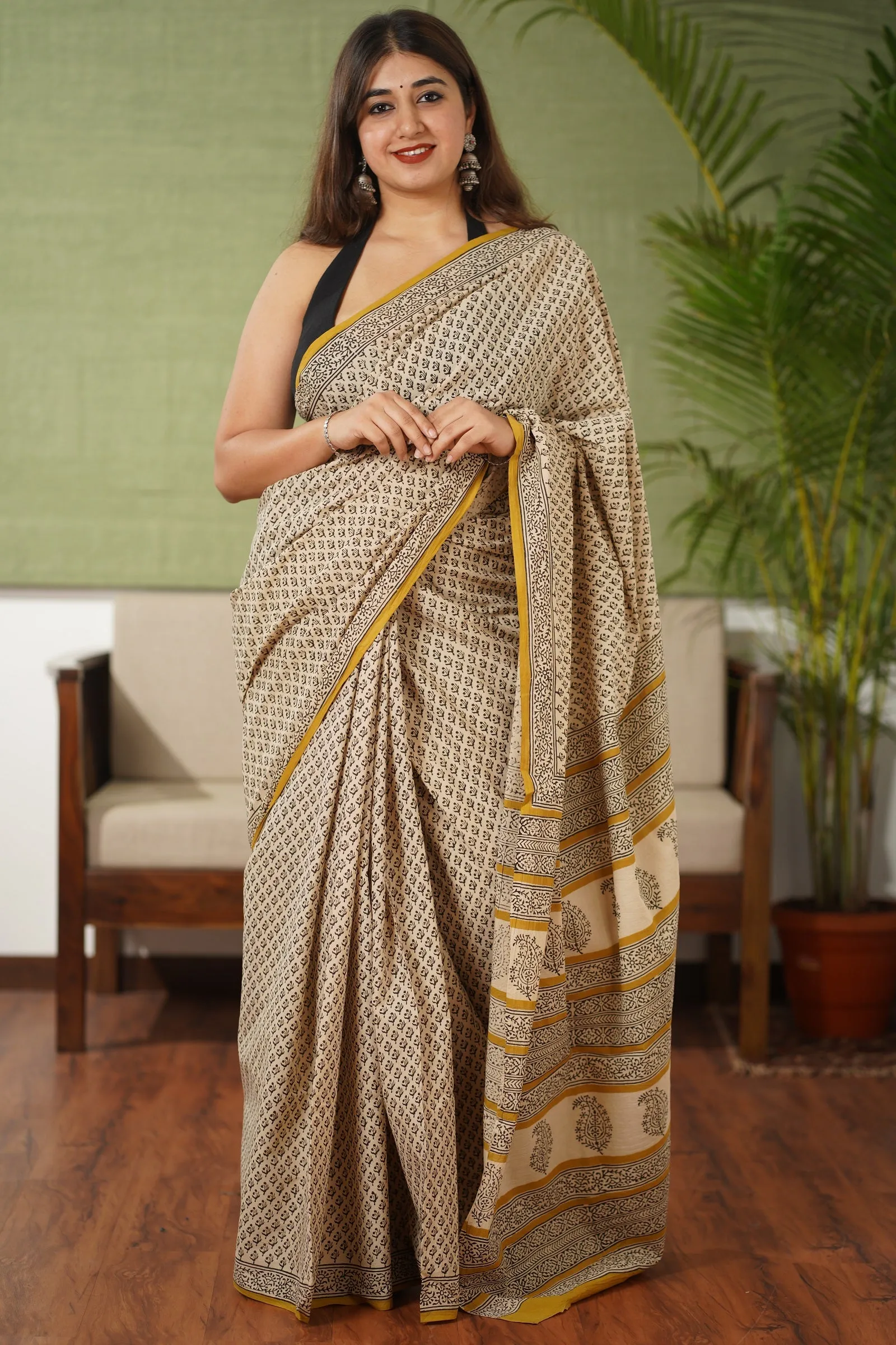 Bagru Cotton Hand Block Printed Saree