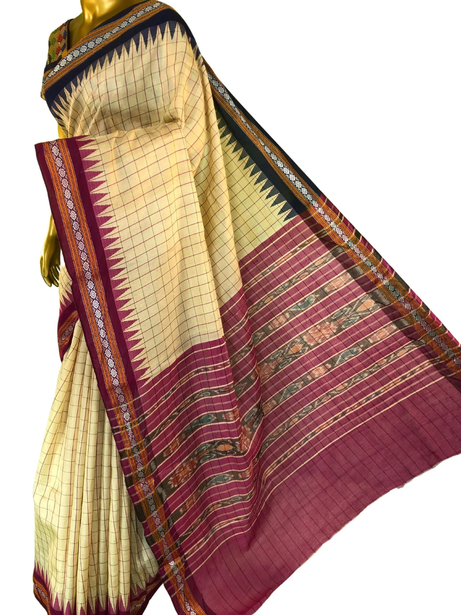 Beige Color Pure Tussar Silk Saree with Vidarbha Ganga Jamuna Border