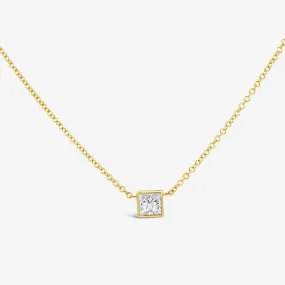 Bezel Set Princess Cut Diamond Necklace