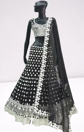 Black colored Beautiful designer Lehenga Set - Rent