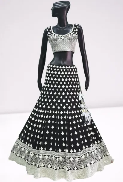 Black colored Beautiful designer Lehenga Set - Rent