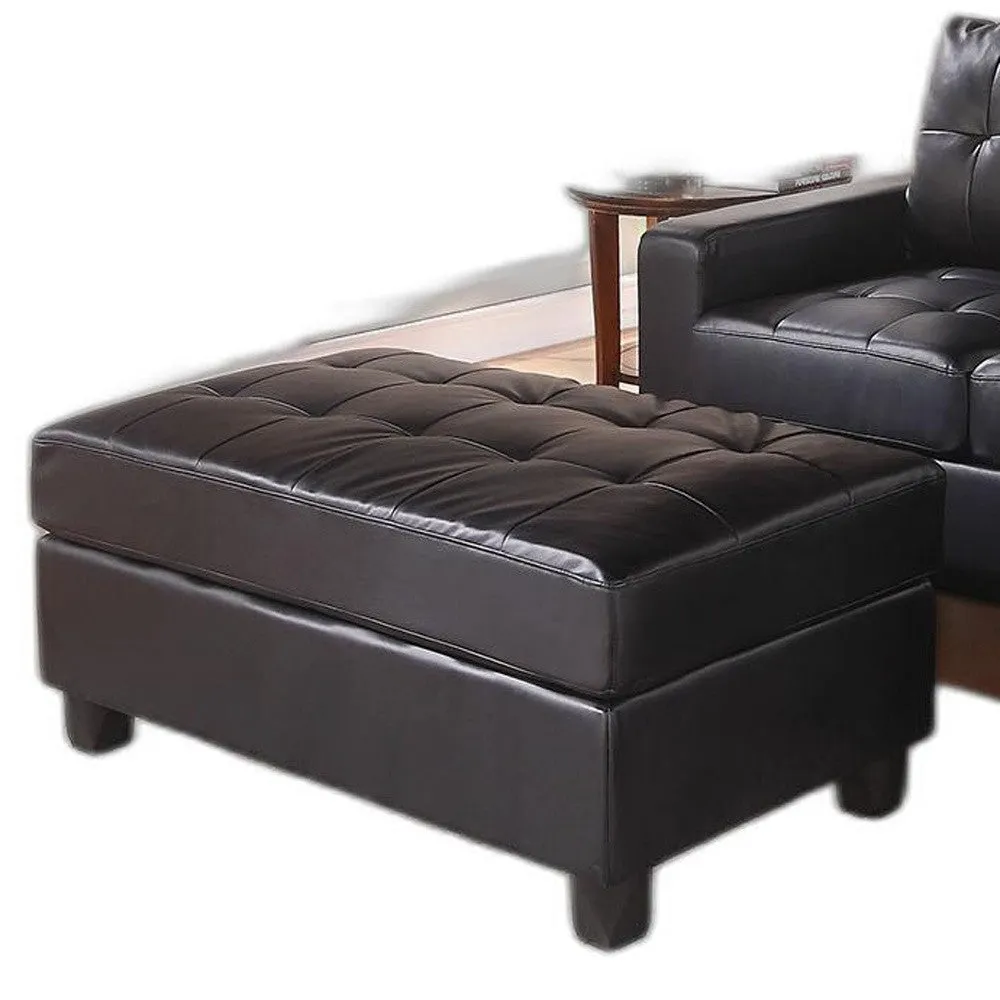 Black Faux Leather Stationary L Shaped Three Piece Sofa And Chaise