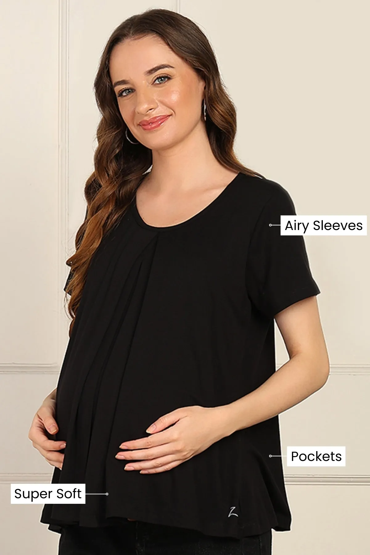 Black Front & Back Pleated Zipless Nursing Top