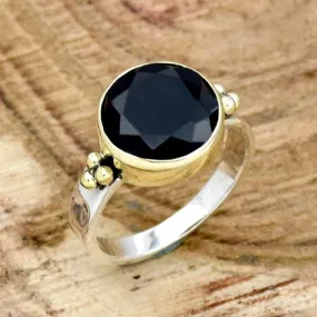 Black Onyx Ring, 925 Sterling Silver Ring, Natural Black Onyx Ring, Handmade Silver Ring Round cut ring Handmade Jewelry