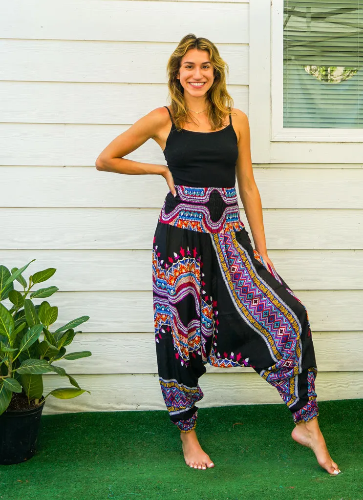 Black Pink Tribal Low Cut Pants