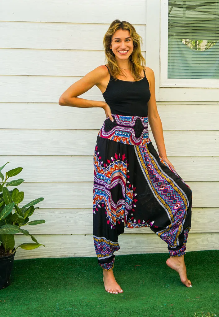 Black Pink Tribal Low Cut Pants