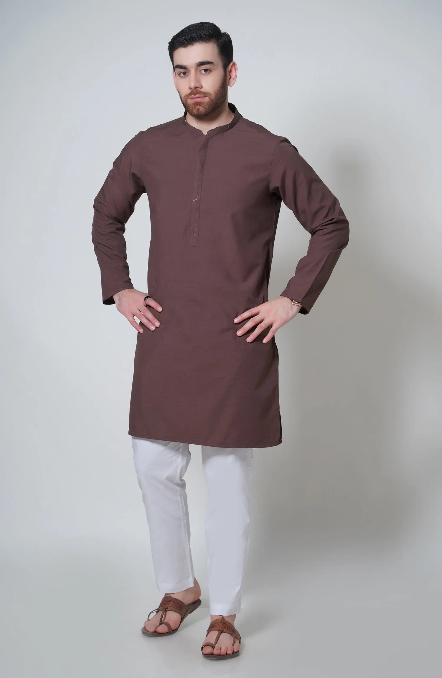 Blended Embroidered Kurta - Brown