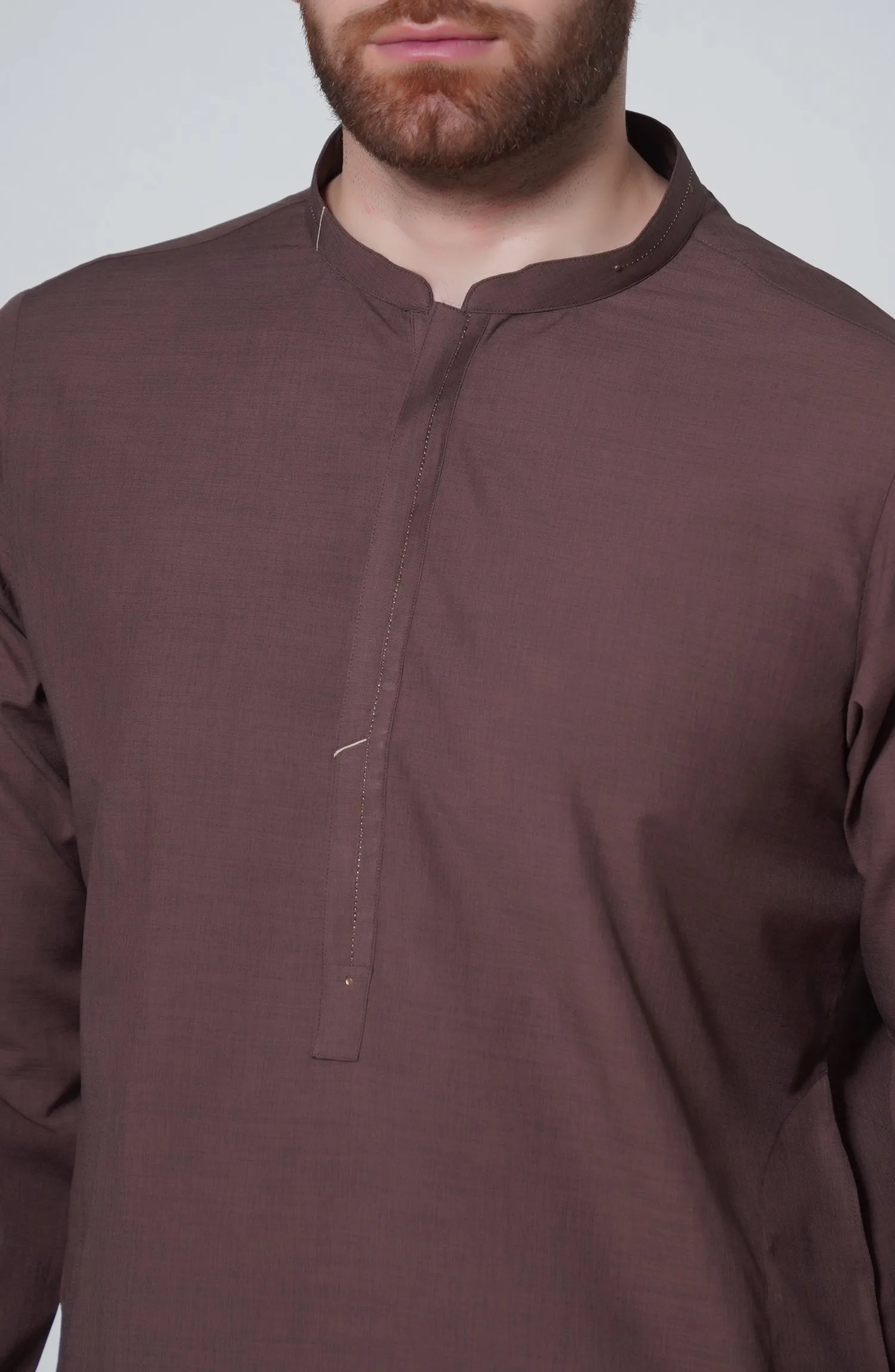 Blended Embroidered Kurta - Brown