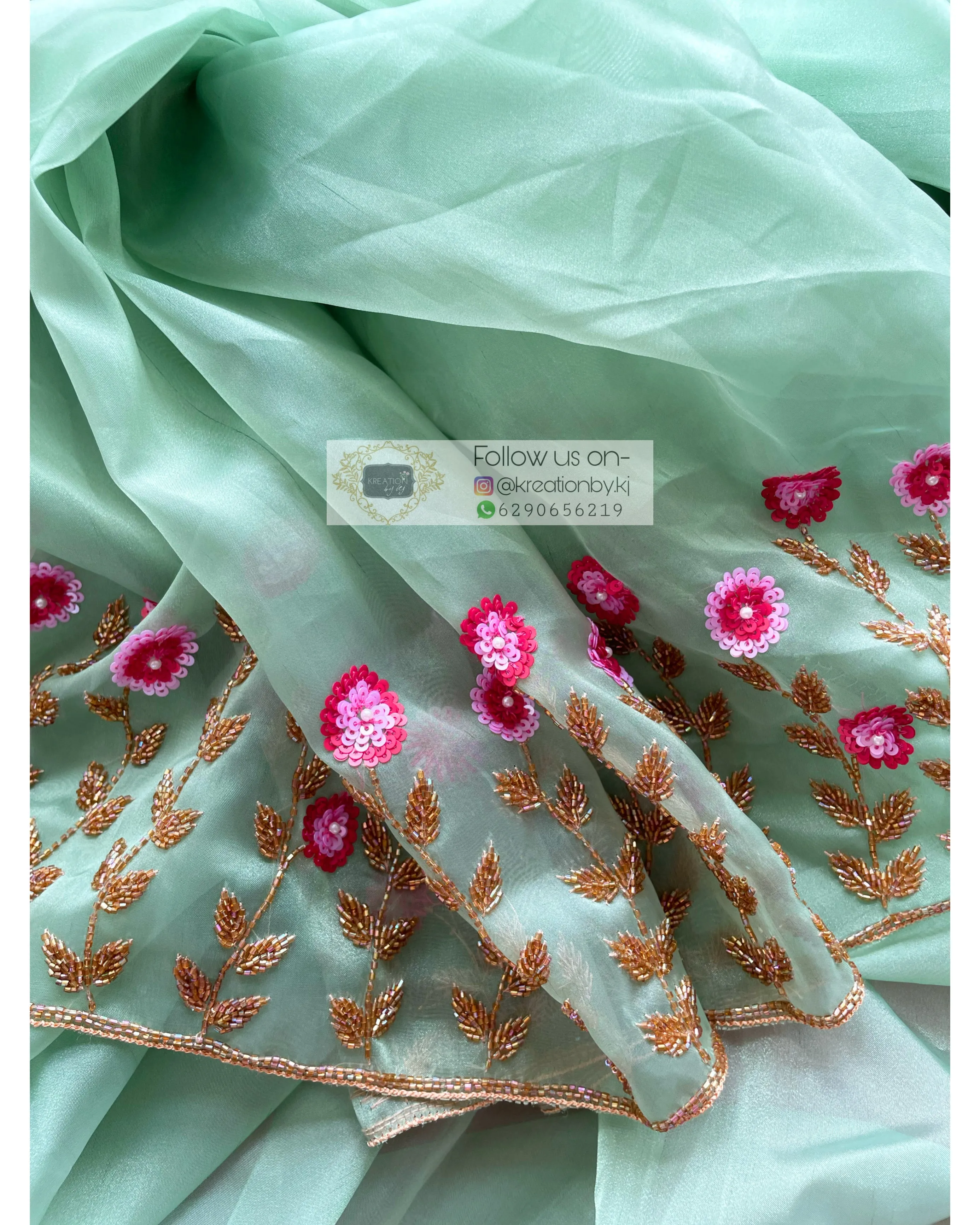 Blooming Daisies Mint Organza Saree