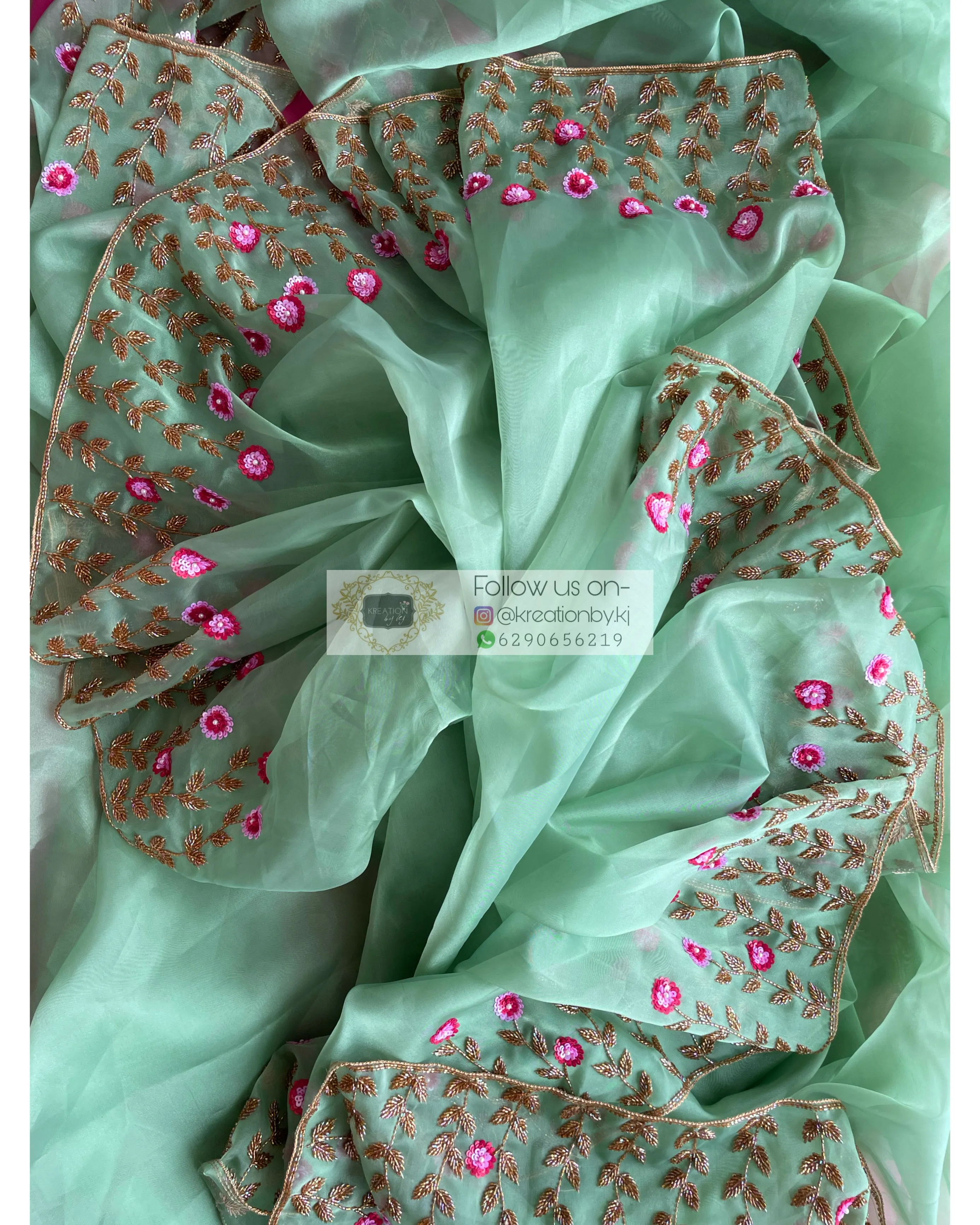 Blooming Daisies Mint Organza Saree