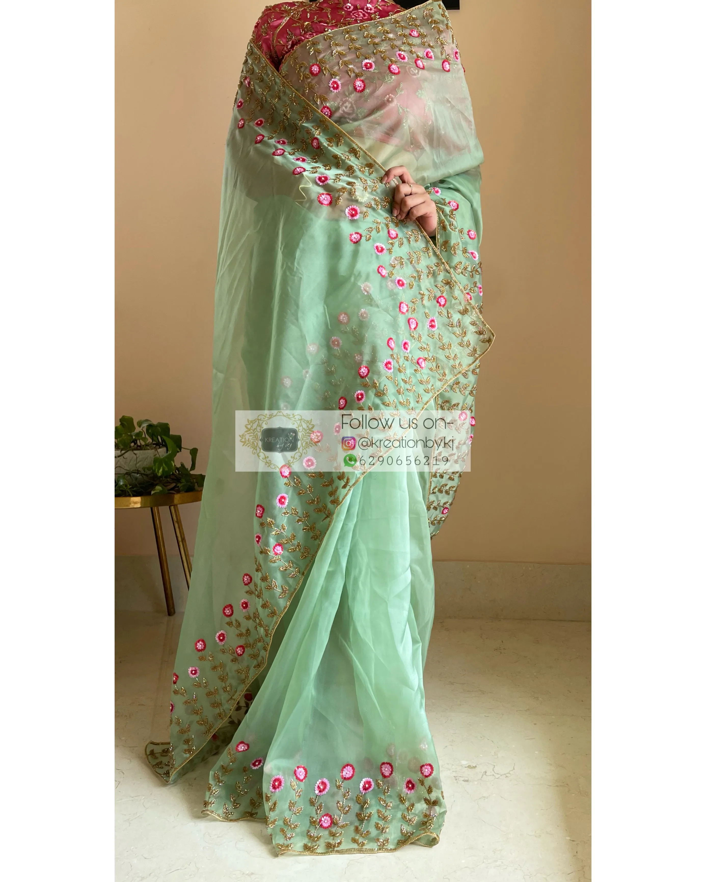 Blooming Daisies Mint Organza Saree