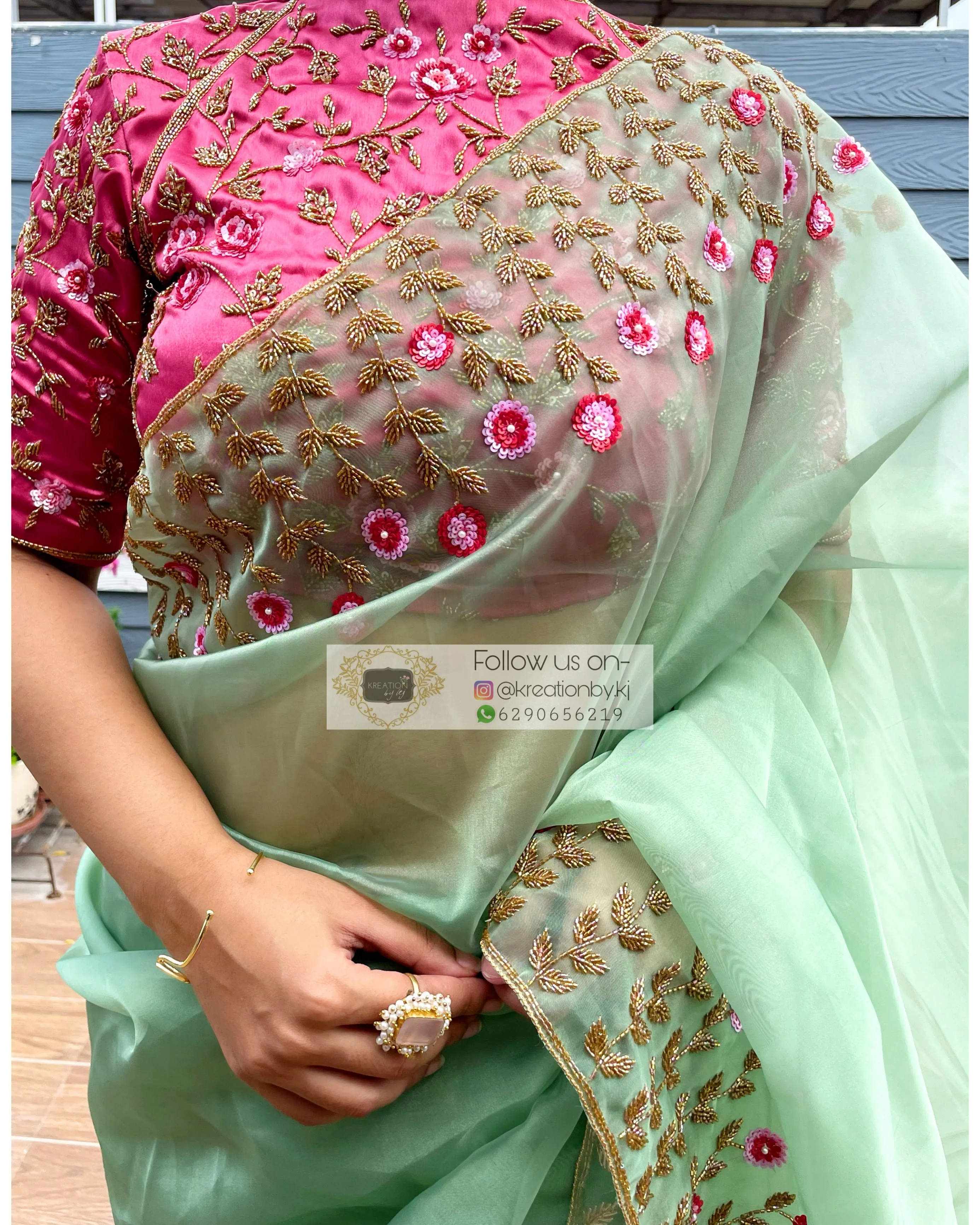 Blooming Daisies Mint Organza Saree