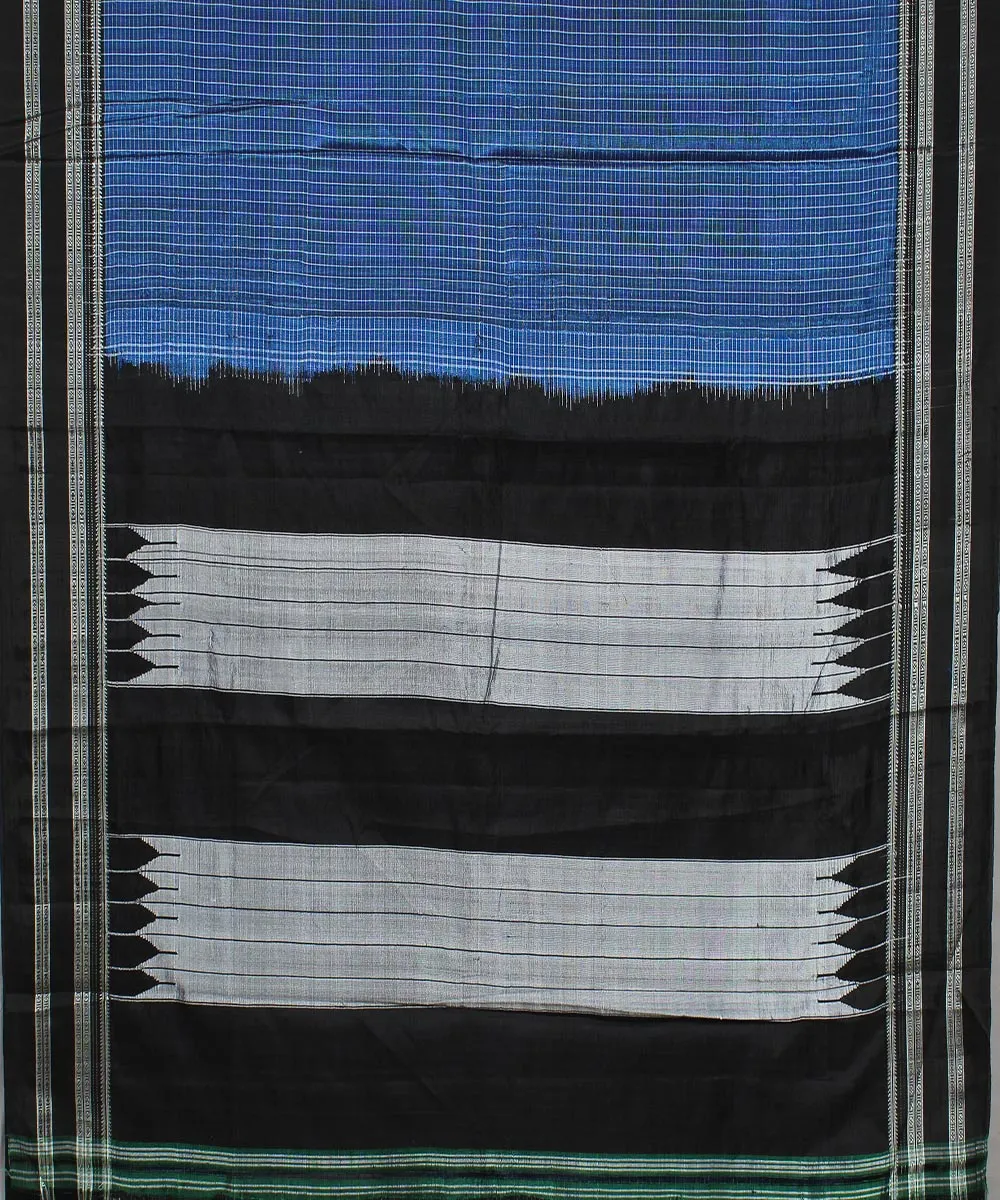 Blue check black gayatri border handwoven ilkal cotton art silk saree