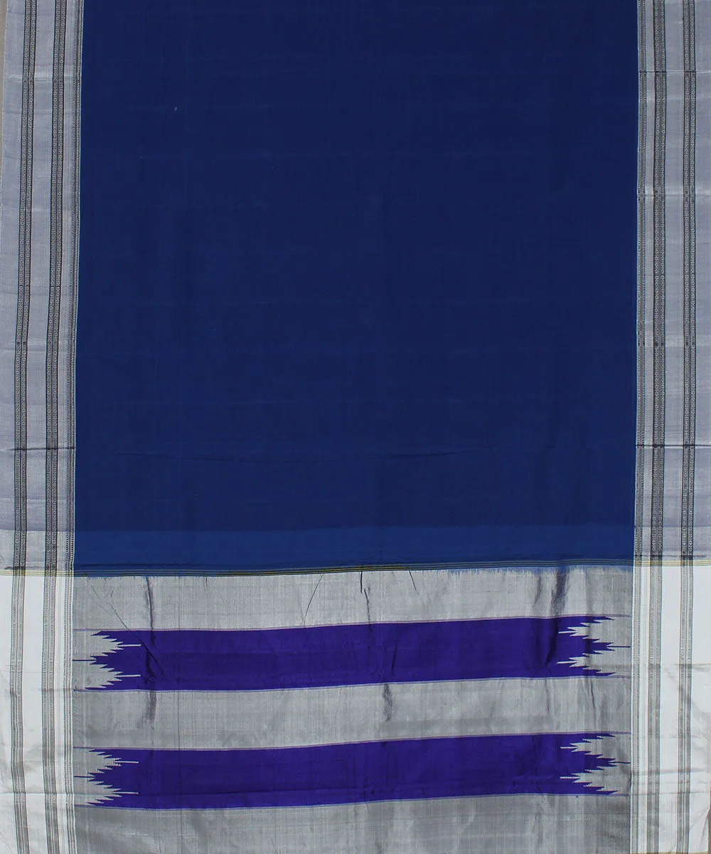 Blue grey gayatri border handwoven ilkal cotton silk saree