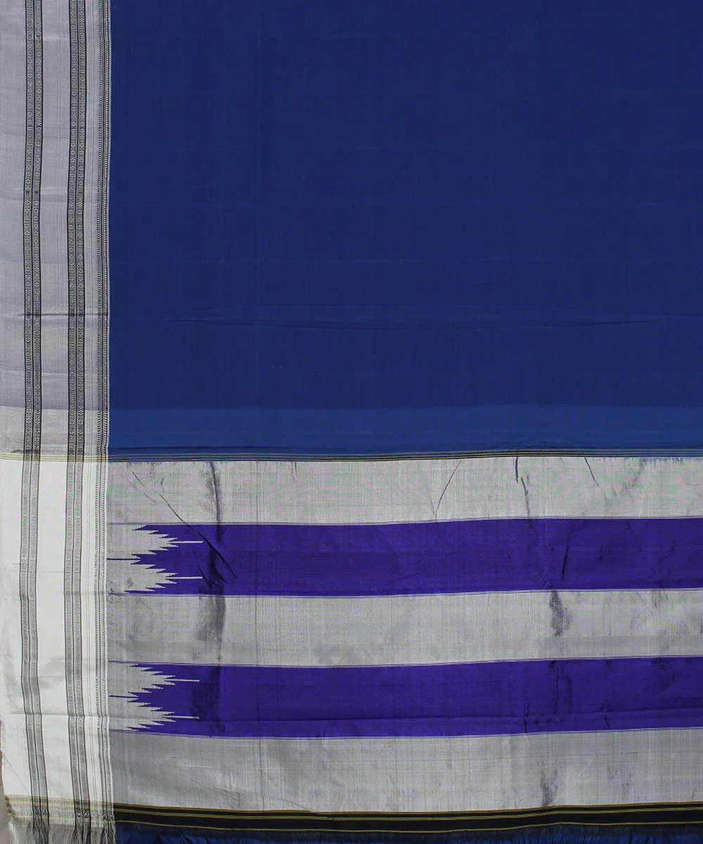 Blue grey gayatri border handwoven ilkal cotton silk saree