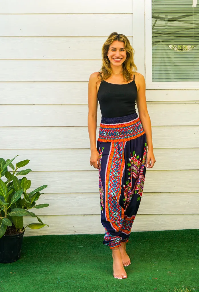 Blue Orange Tribal Low Cut Harem Pants