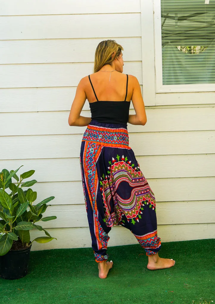 Blue Orange Tribal Low Cut Harem Pants