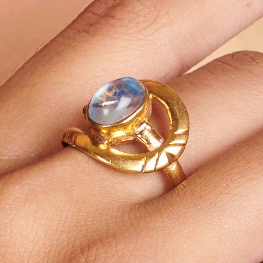 Blue Rainbow Moonstone 925 Sterling Silver, 18K Yellow Gold, 18K Rose Gold Filled Ring, Handmade in India, Gift Jewelry, Gemstone ring, Nickel Free