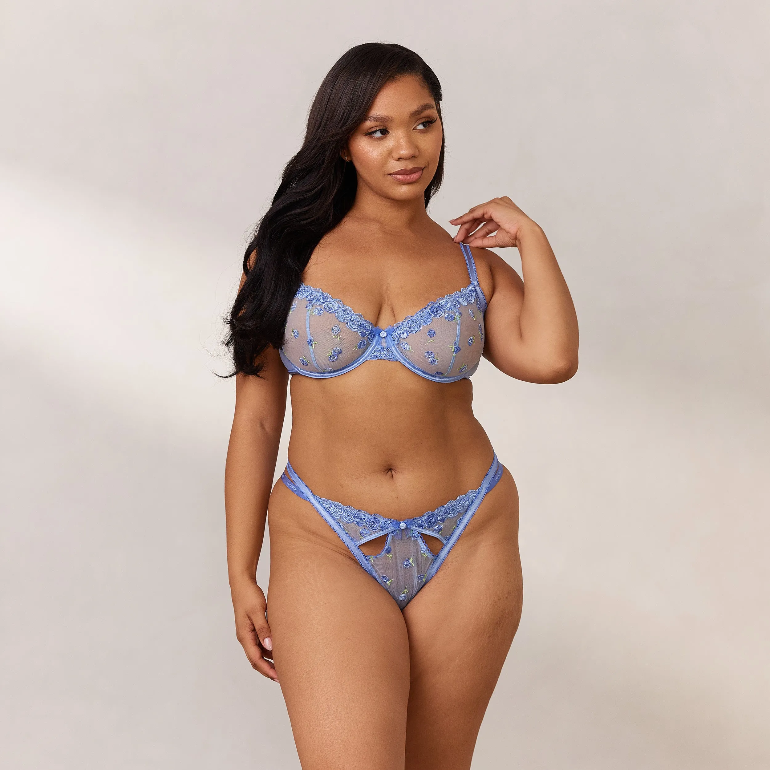 Blush Embroidered Balcony Bra - Blue