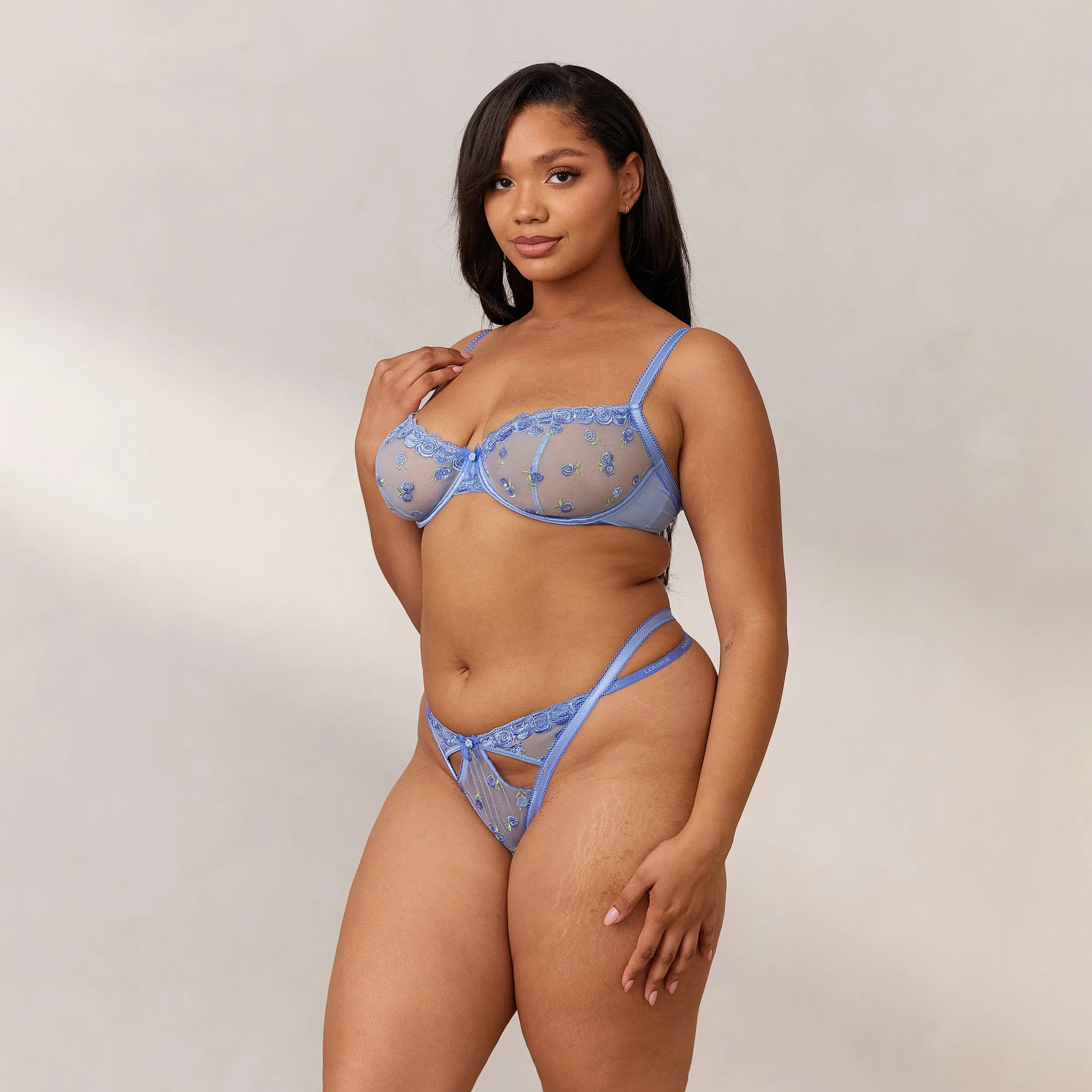 Blush Embroidered Balcony Bra - Blue