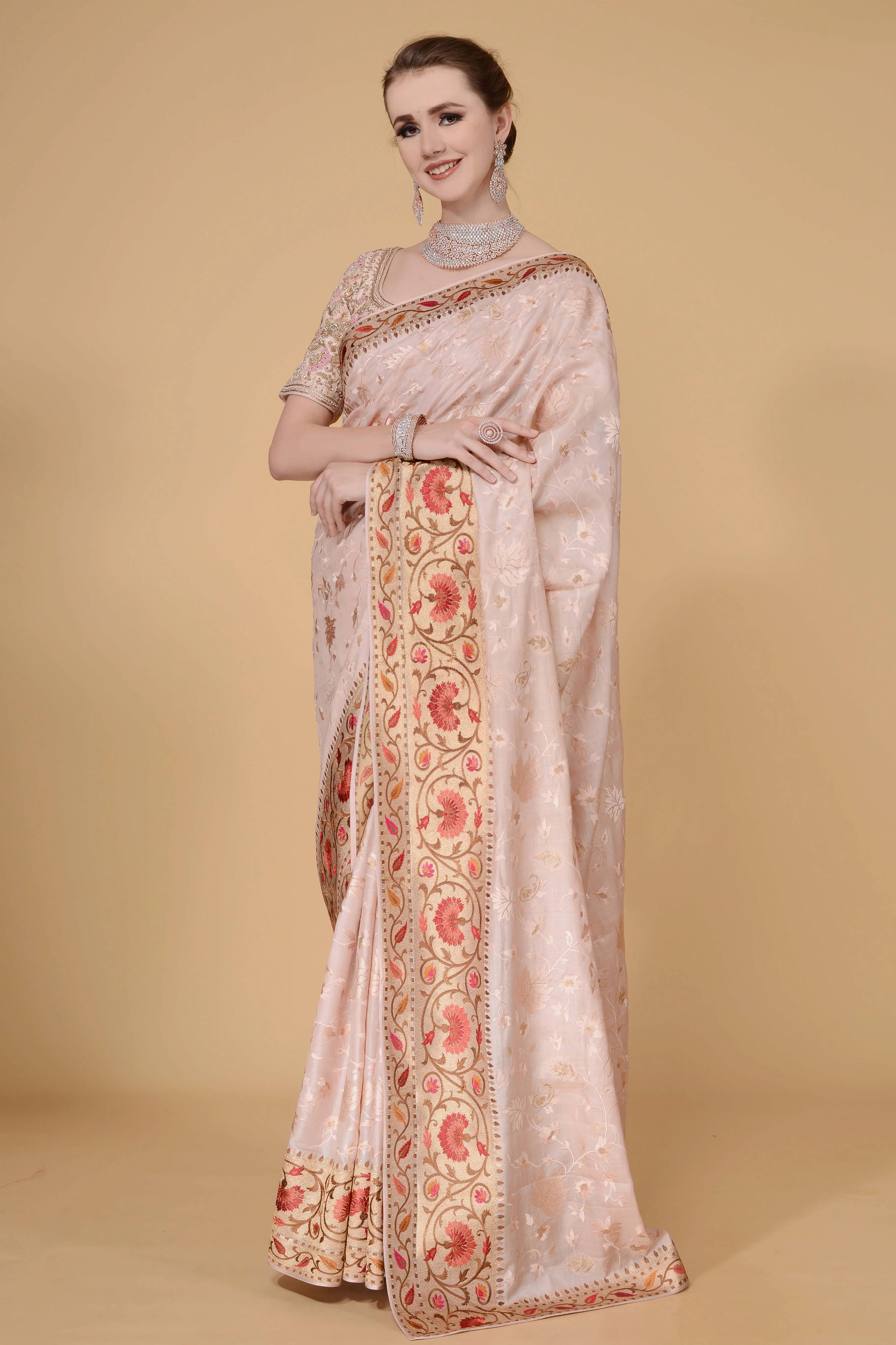 Blush Pale Pink Saree