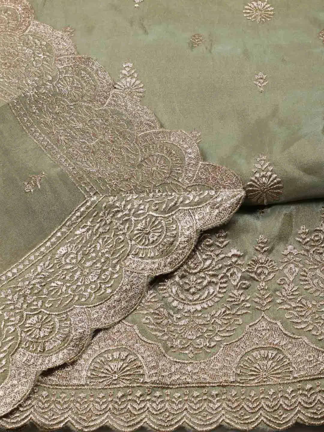 Border With Booti Embroidered Organza Unstitched Suit Piece With Dupatta