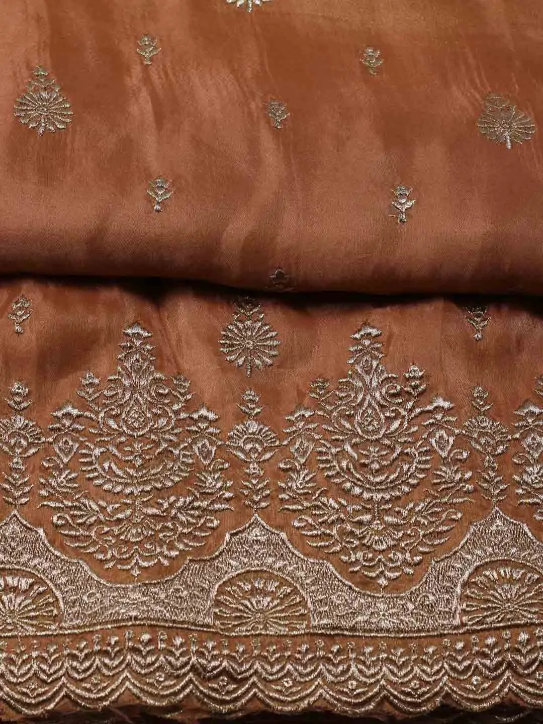 Border With Booti Embroidered Organza Unstitched Suit Piece With Dupatta