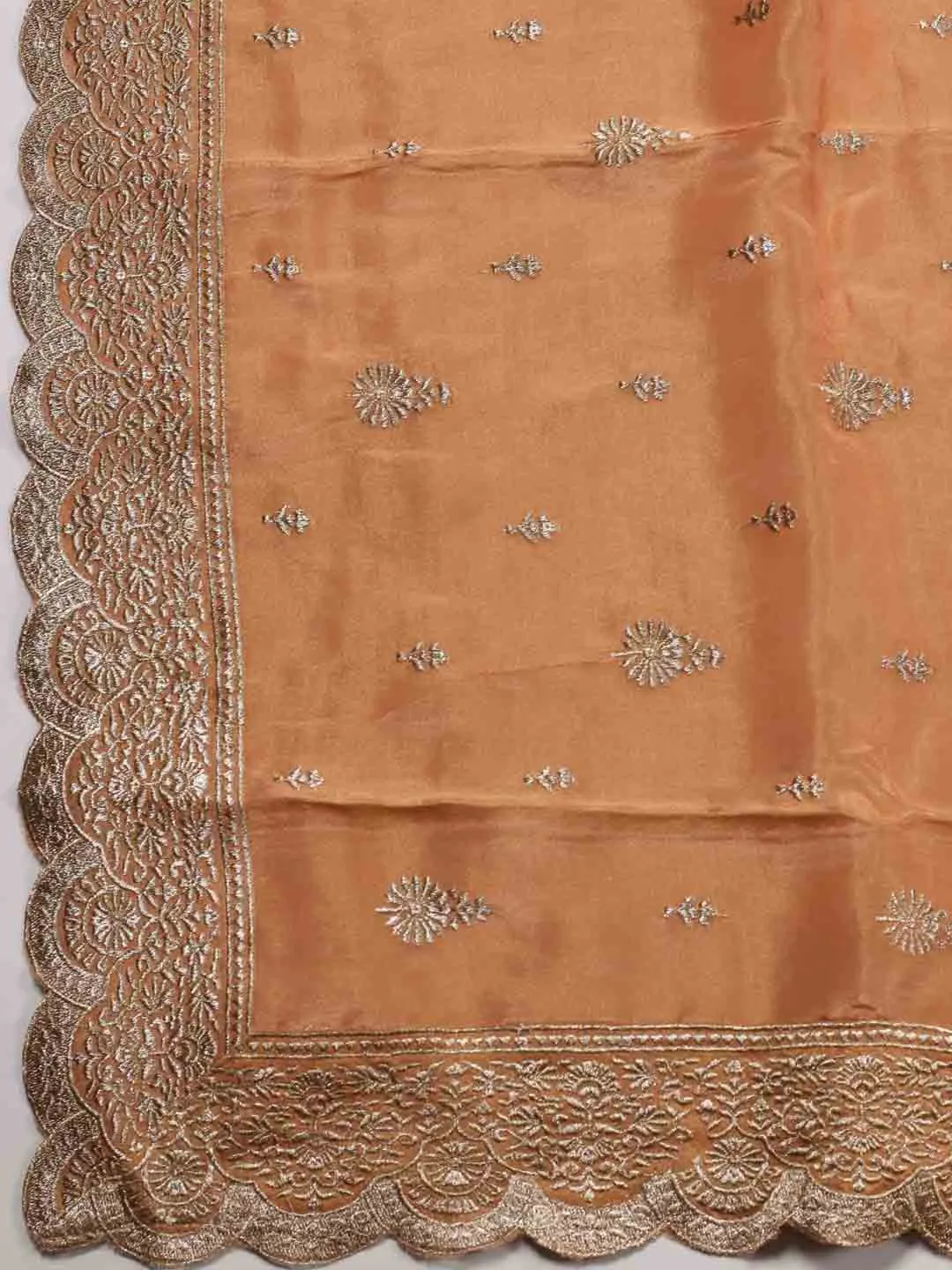 Border With Booti Embroidered Organza Unstitched Suit Piece With Dupatta