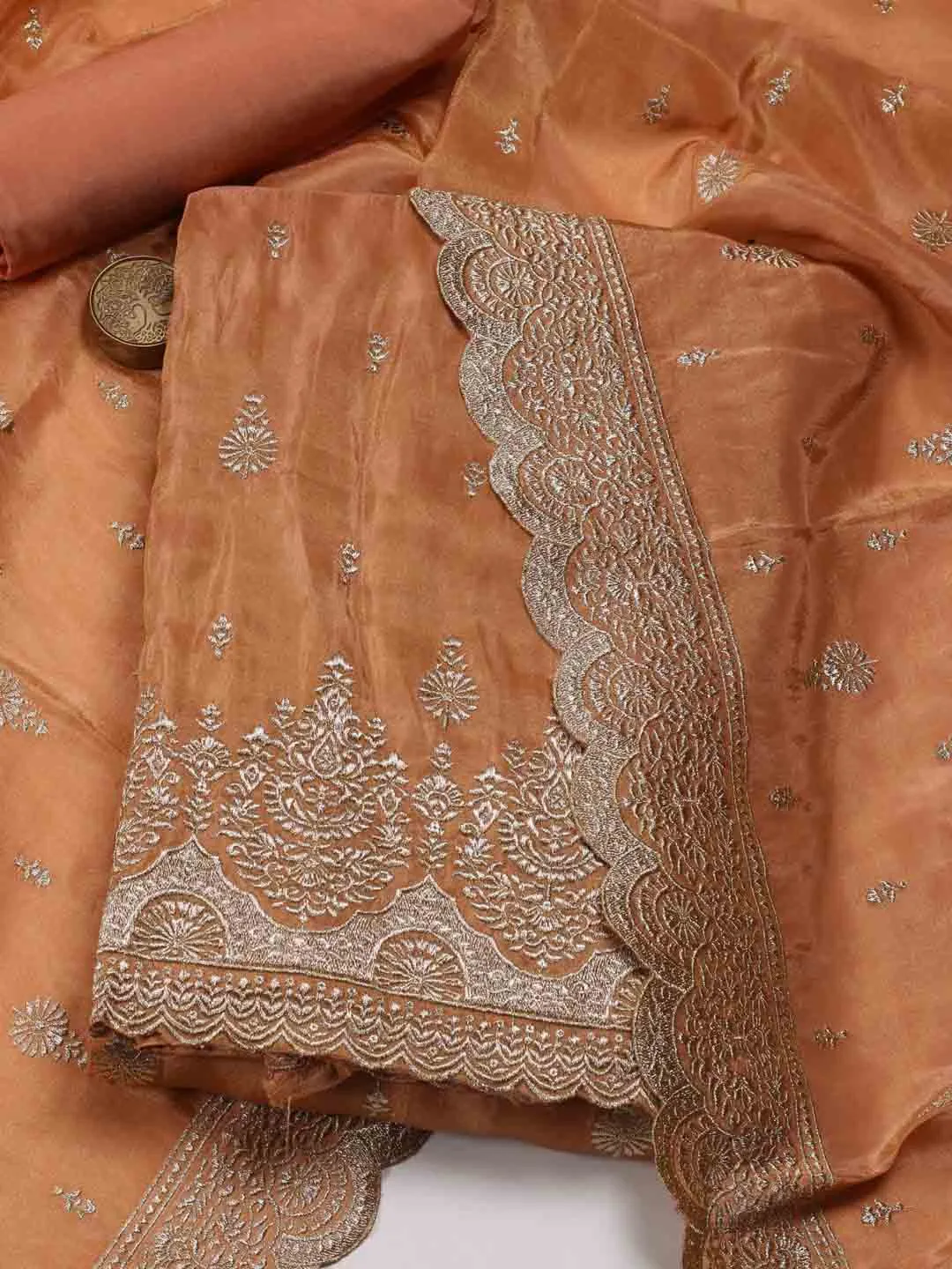 Border With Booti Embroidered Organza Unstitched Suit Piece With Dupatta