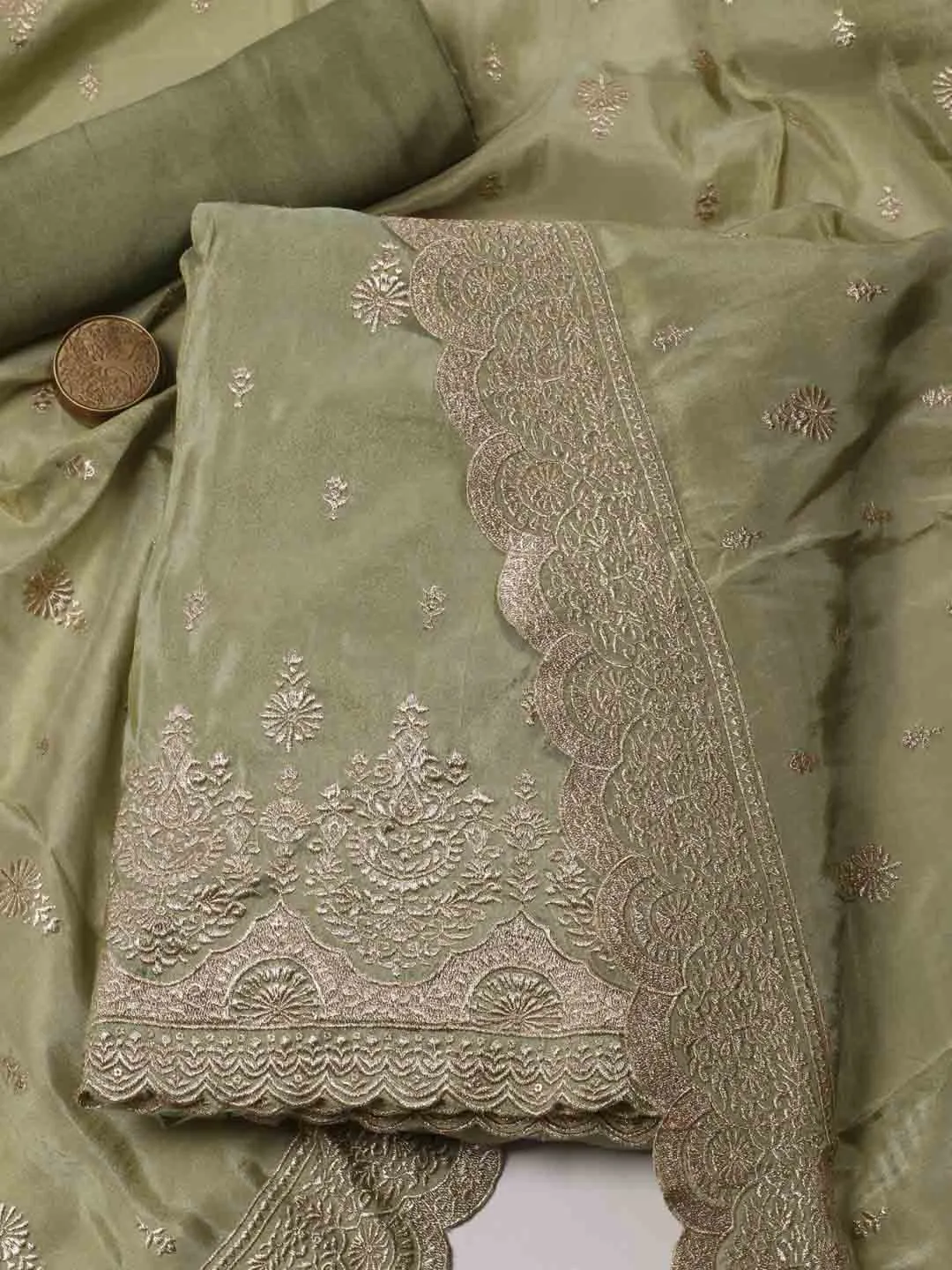 Border With Booti Embroidered Organza Unstitched Suit Piece With Dupatta