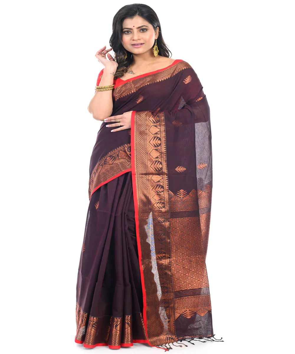 Brown cotton handwoven shantipuri saree