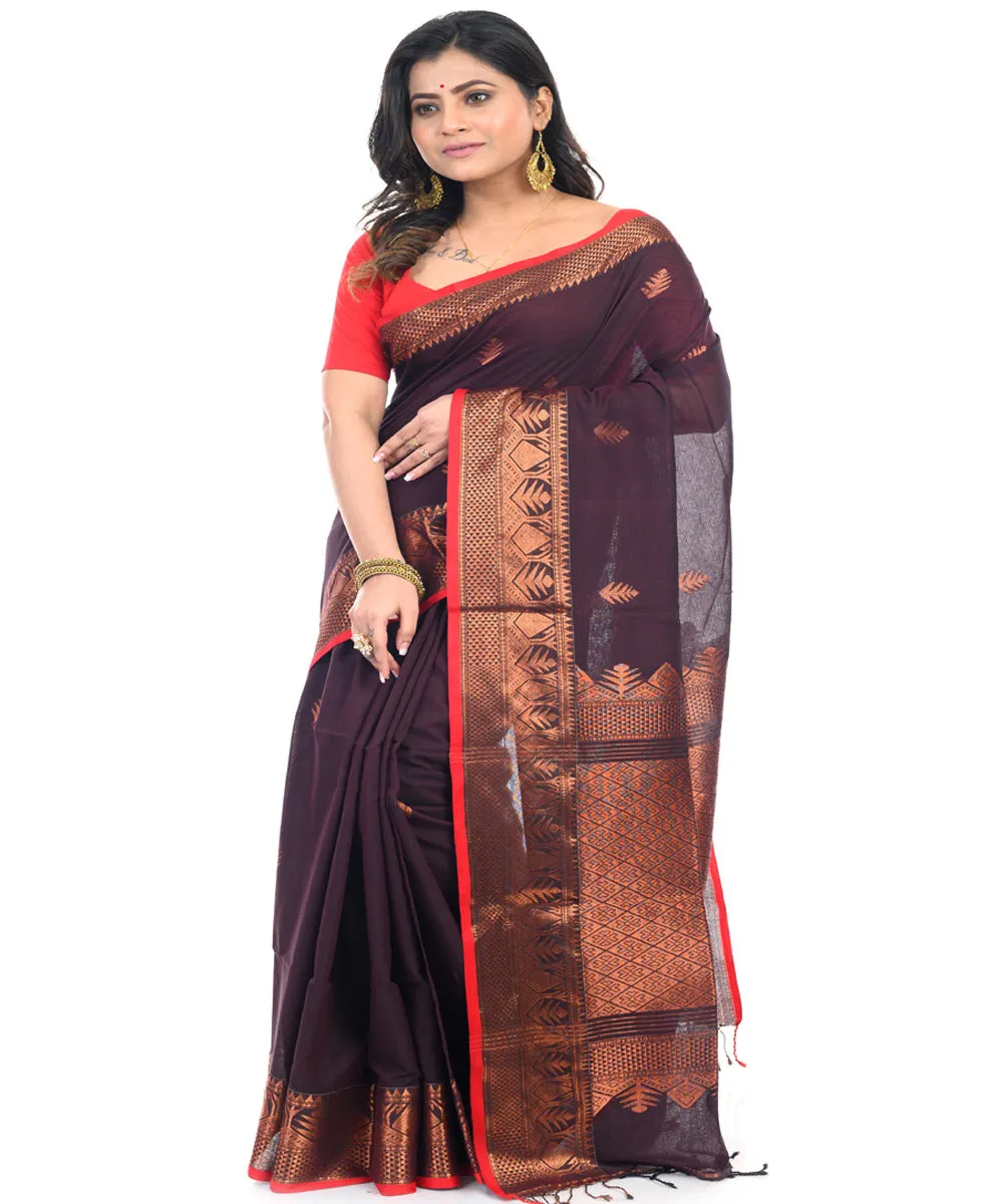 Brown cotton handwoven shantipuri saree