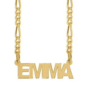 Capital Block Name Necklace - Figaro Chain