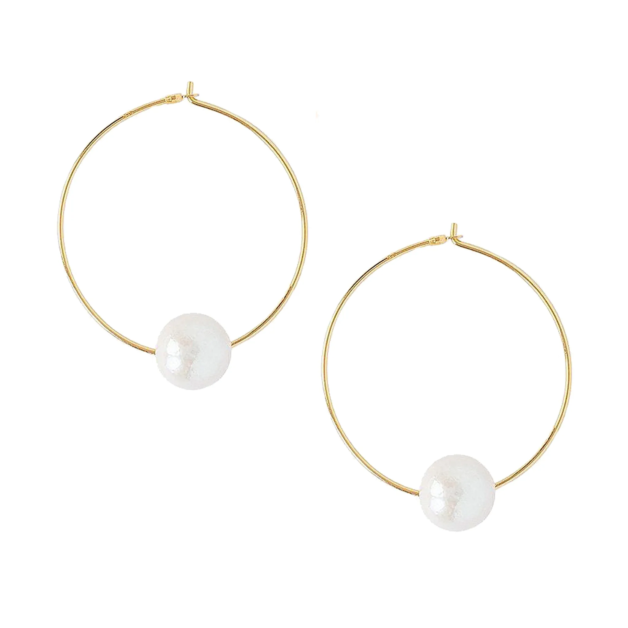 Chan Luu 1.50 Inch White Floating Pearl Hoops in Gold Plated