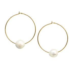 Chan Luu 1.50 Inch White Floating Pearl Hoops in Gold Plated