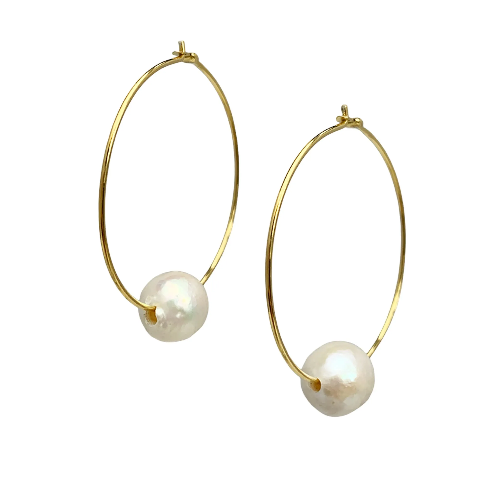 Chan Luu 1.50 Inch White Floating Pearl Hoops in Gold Plated