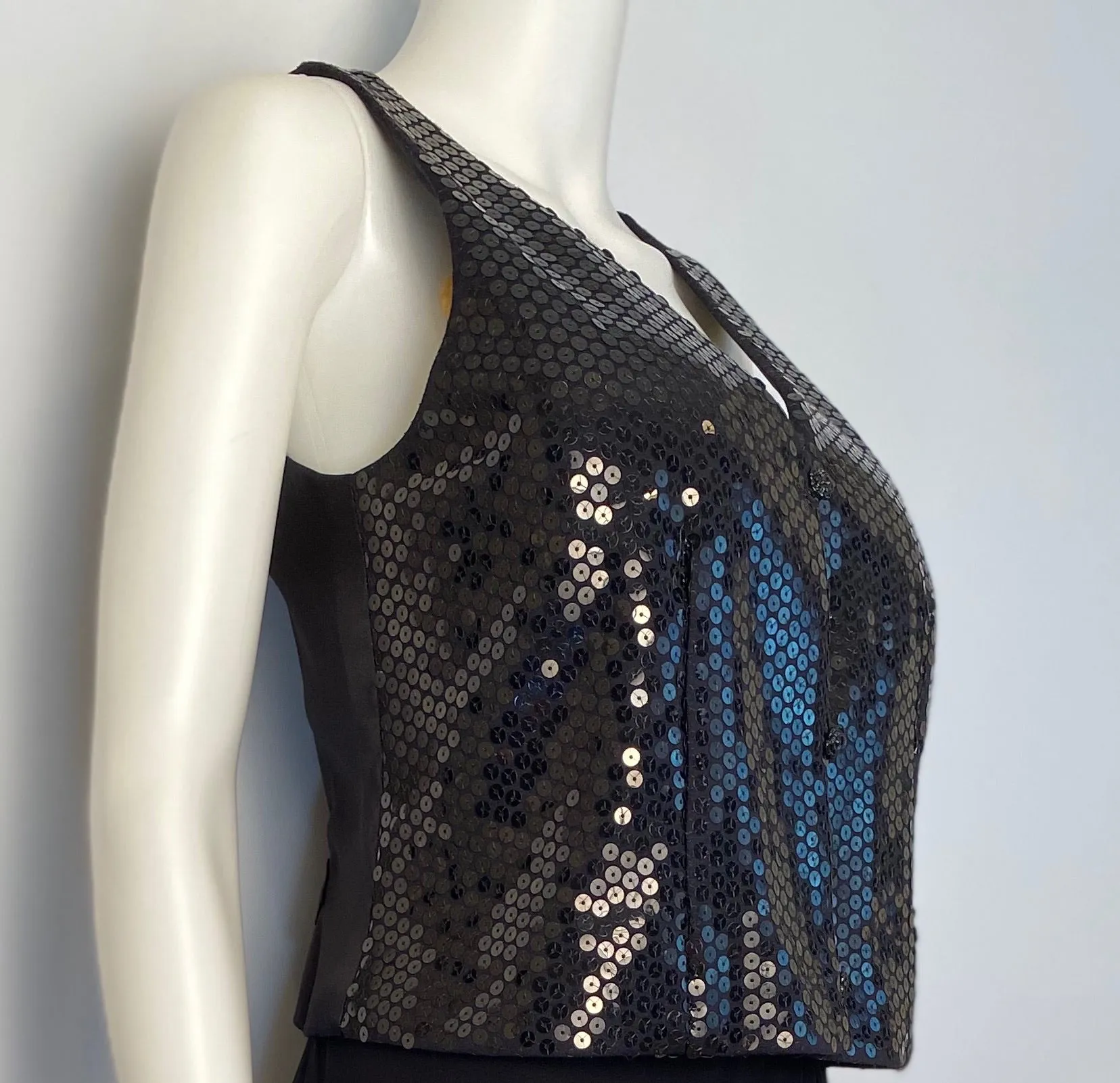 Chanel 03C 2003 Cruise Resort Silk Charmeuse Vest with black sequins FR 38