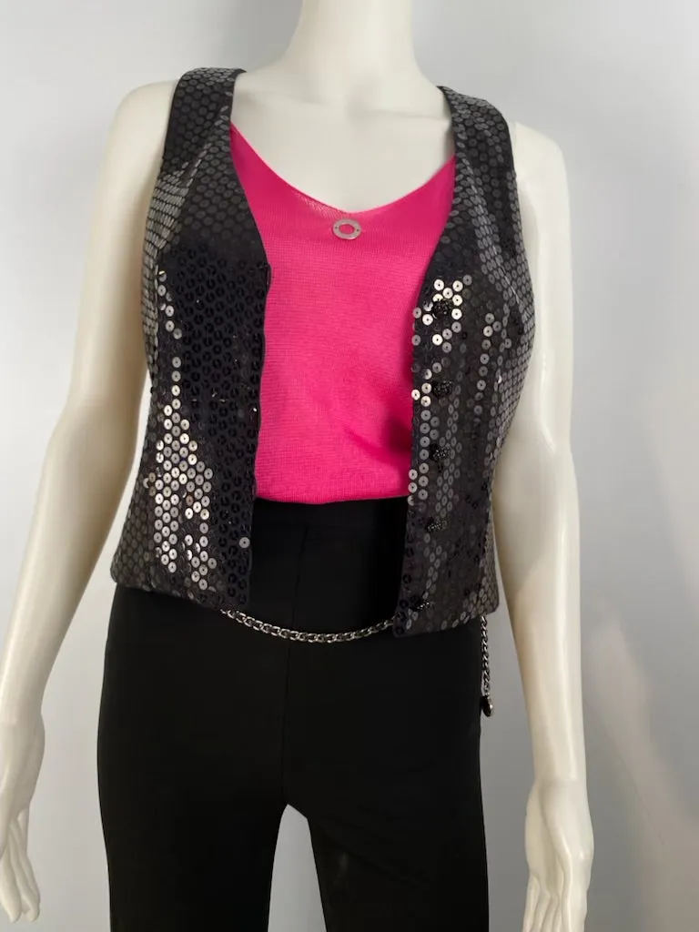 Chanel 03C 2003 Cruise Resort Silk Charmeuse Vest with black sequins FR 38