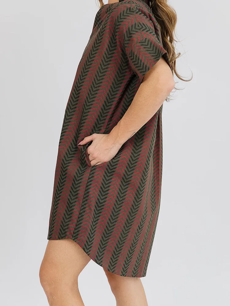 Chennai Mini Dress - Chevron Fern Red