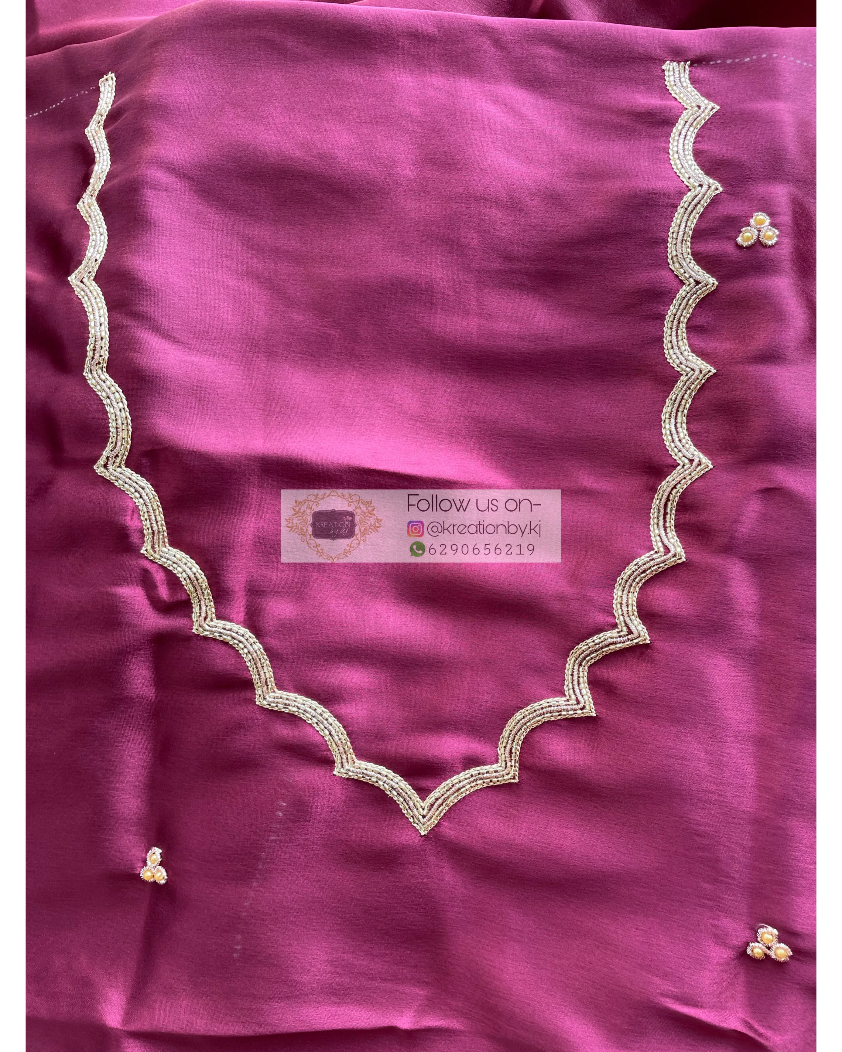 Cherry Wine Satin Silk Saree with Handembroidered Scalloping