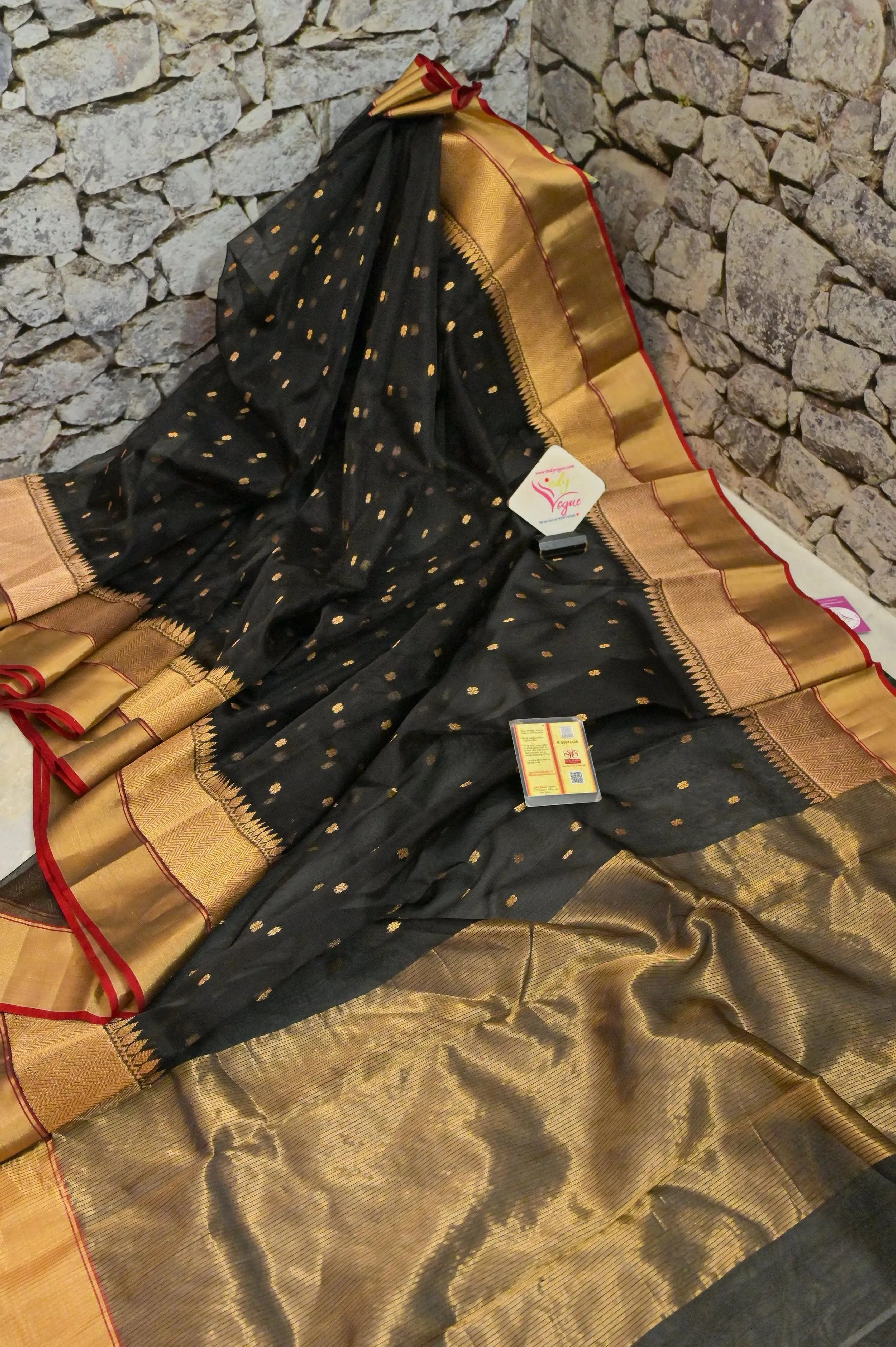 Coal Black Color Pure Chanderi Banarasi Silk Saree