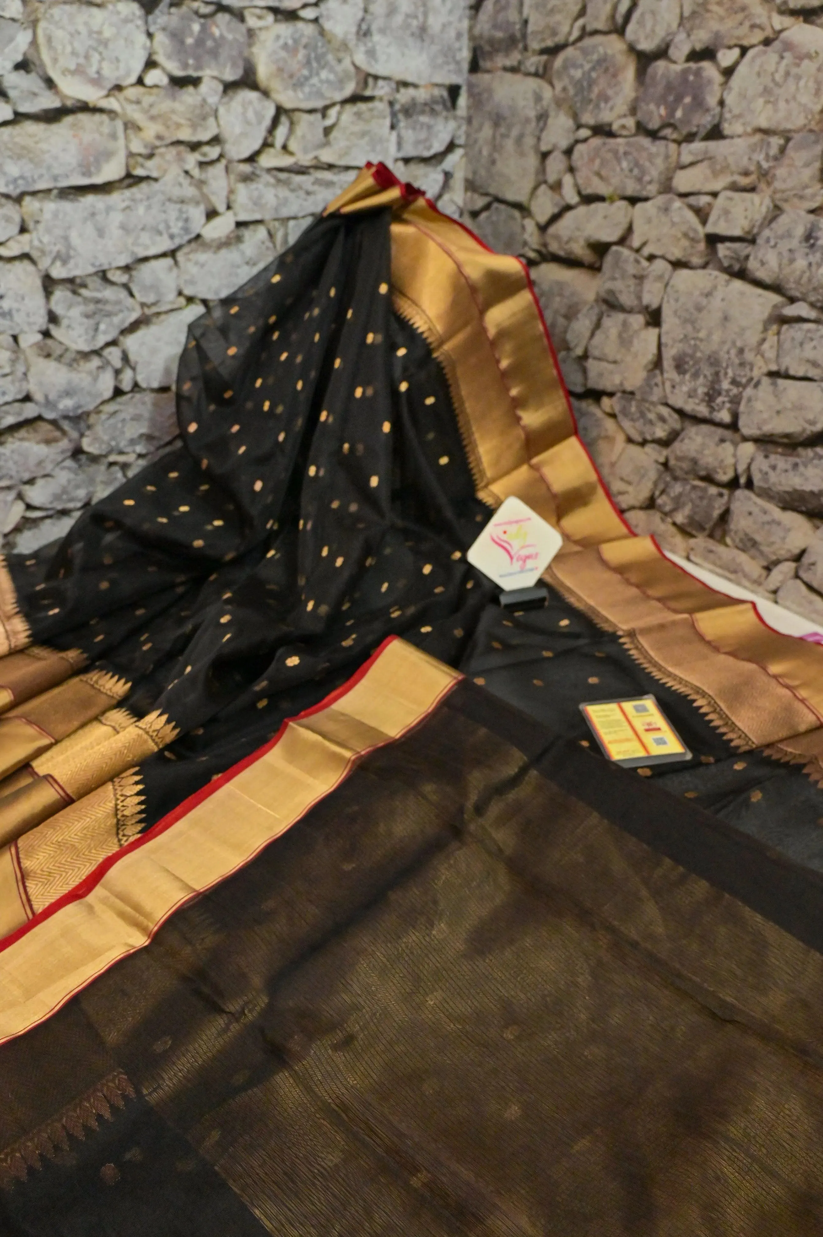 Coal Black Color Pure Chanderi Banarasi Silk Saree