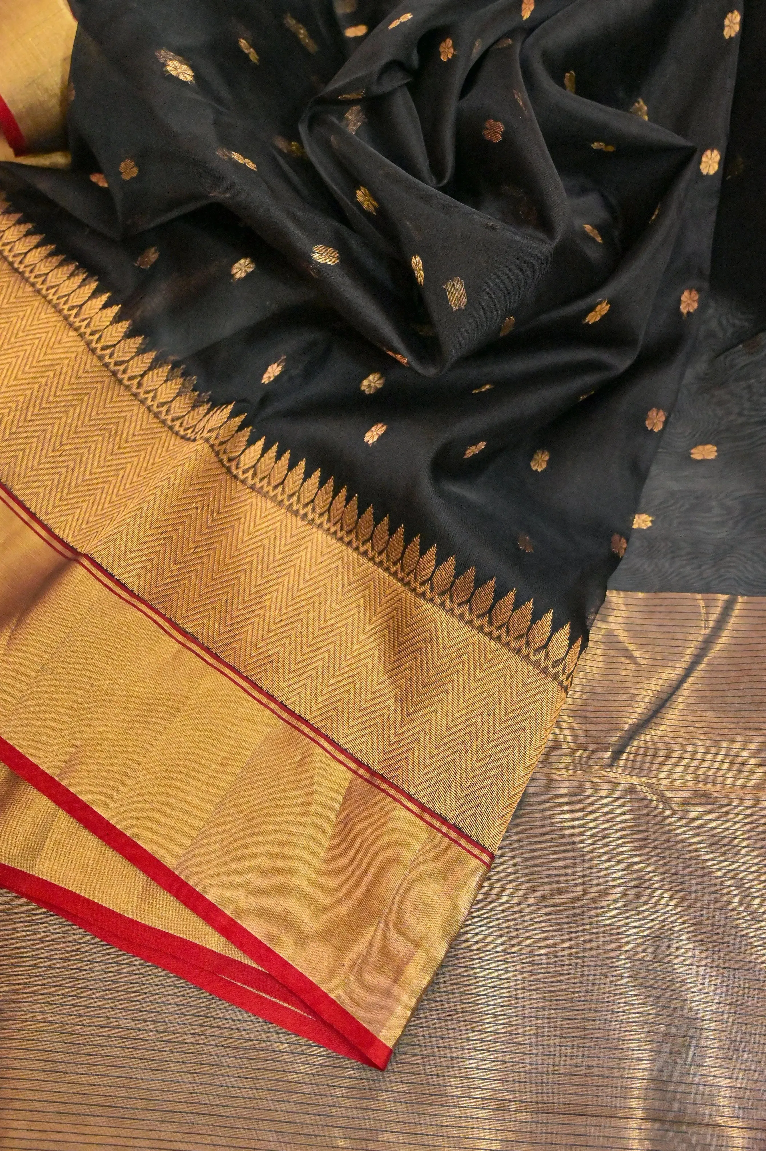 Coal Black Color Pure Chanderi Banarasi Silk Saree