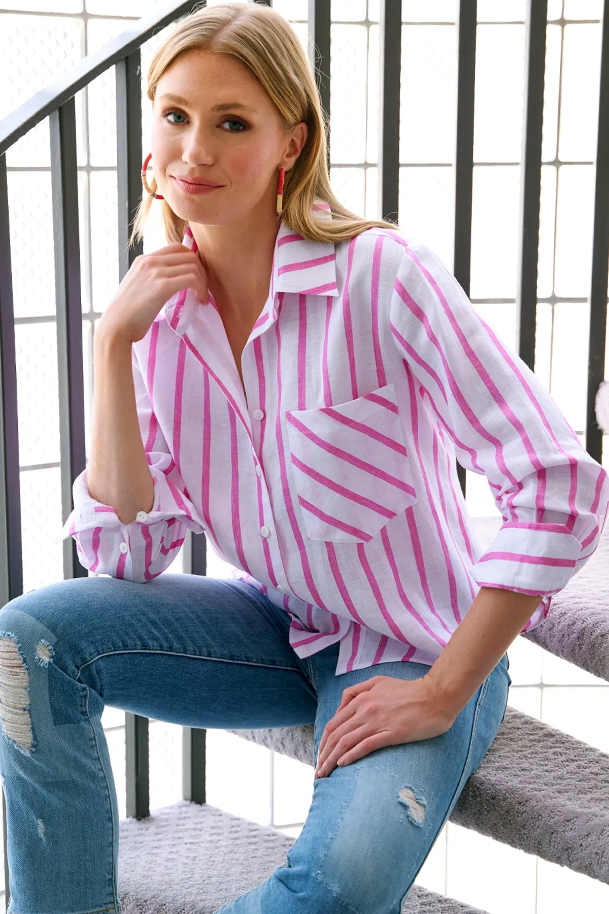 Crop Andie Shirt Pink Stripe