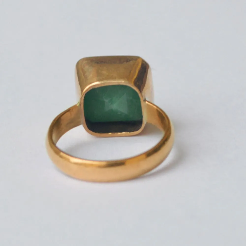 Cushion Faceted Natural Green Emerald Gemstone 925 Sterling Silver Ring, Yellow Gold Plated Ring, Gift Ring