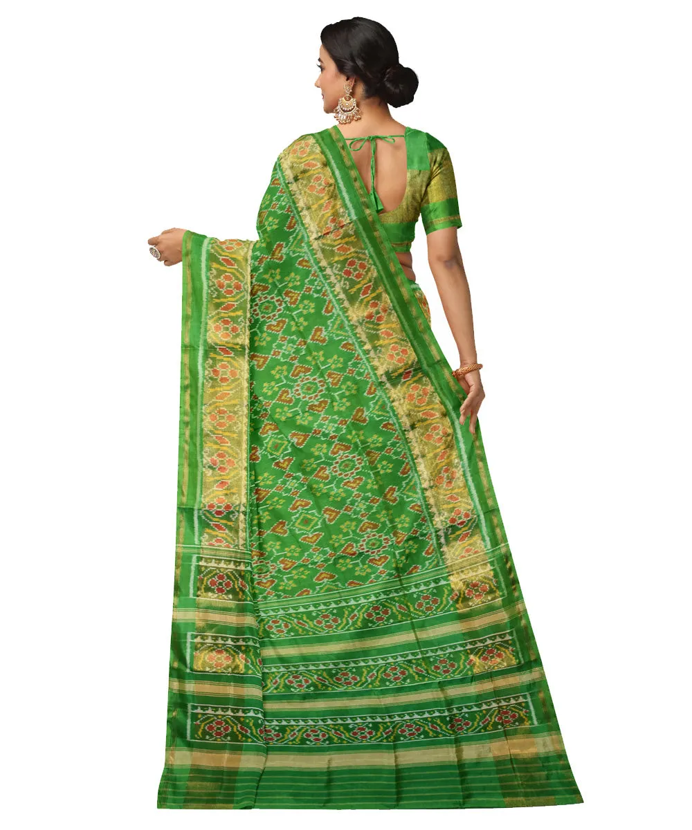 Cyan green yellow silk handloom patola saree