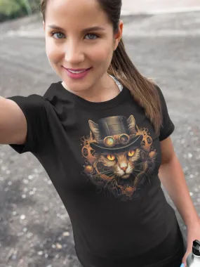 Damen T-Shirt mit Katzenmotiv "Steampunk Cat"