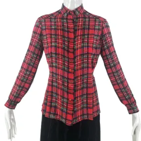 David Hayes 80s Plaid Silk Blouse